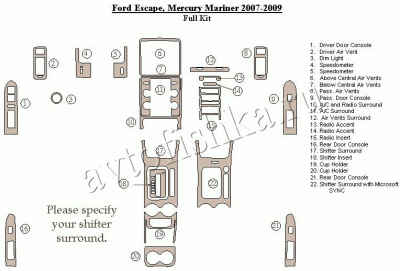 Декоративные накладки салона Ford Escape 2007-2009 полный набор