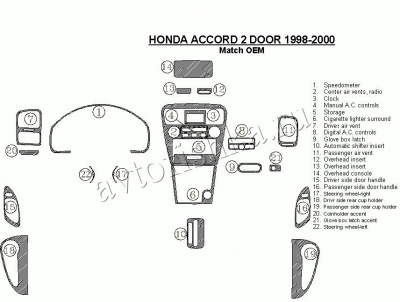 Декоративные накладки салона Honda Accord 1998-2000 2 двери, Mtach OEM, 22 элементов.