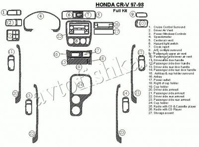 Декоративные накладки салона Honda CR-V 1997-1998 полный набор, 27 Pieces,